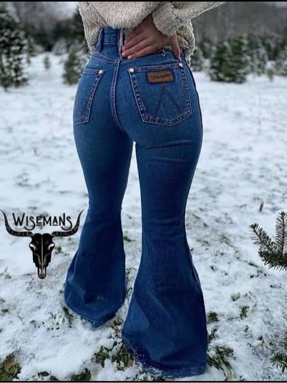Wrangler Retro Extreme/Trumpet Flare Jeans 33x32 Womens High Ris Blue Denim Boho